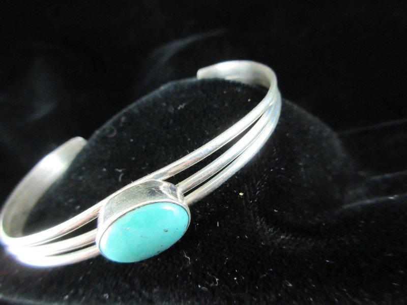 Vintage Natural Stone Sterling Silver Cuff Bracelet