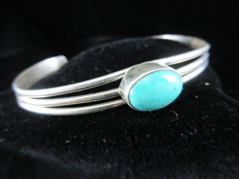 Vintage Natural Stone Sterling Silver Cuff Bracelet