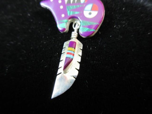 Nice Native American Sterling Silver Inlay Bear Pendant