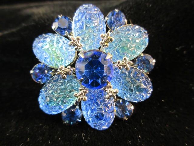 Large Blue Rhinestone Vintage Broach