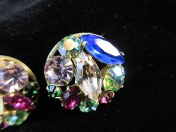 Vintage Regency Multi Color Rhinestone Earrings