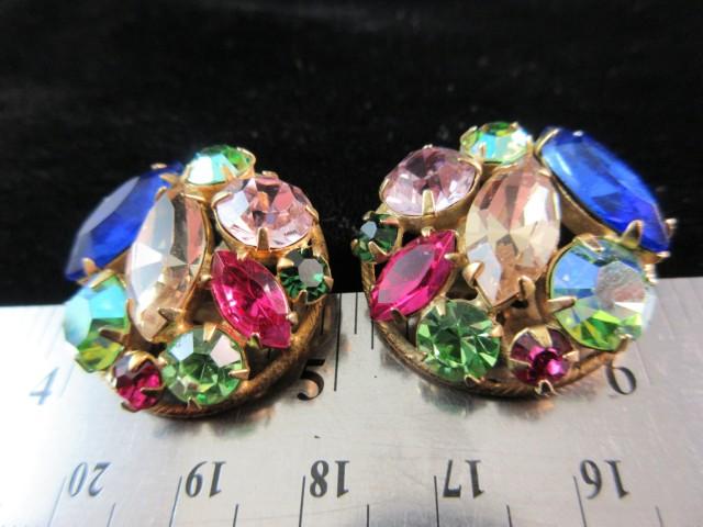 Vintage Regency Multi Color Rhinestone Earrings