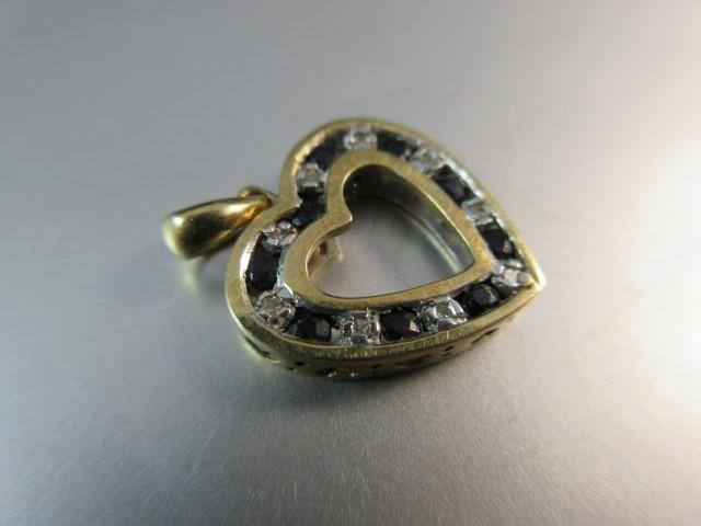 10K Yellow Gold White Diamond and Blue Sapphire Gemstone Pendant