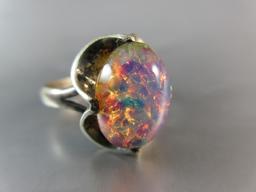 Large Vintage Sterling Silver Opal Like Stone Ring
