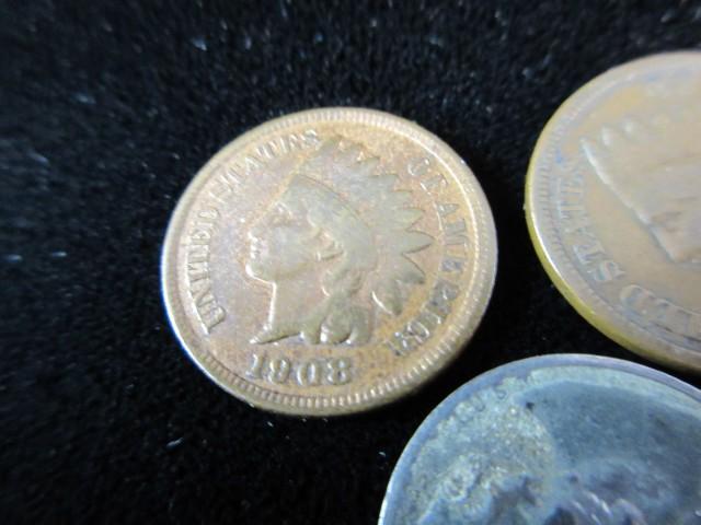 One Steel Penny and Two Indian Head Pennies