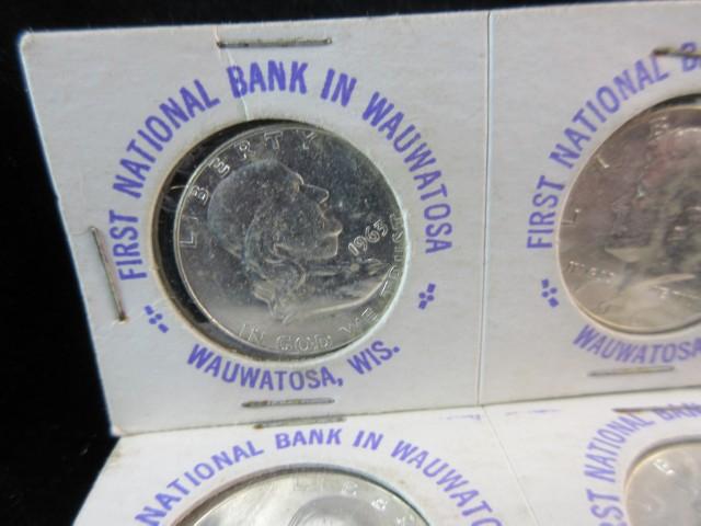 Lot of 2 1963 and 2 1964 Silver Half Dollars from First National Bank