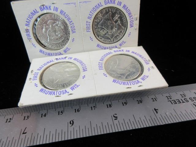 Lot of 2 1963 and 2 1964 Silver Half Dollars from First National Bank