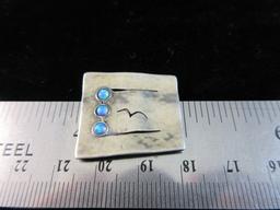 Vintage Sterling Silver Turquoise Stone Themed Pendant. May be Native Ameri