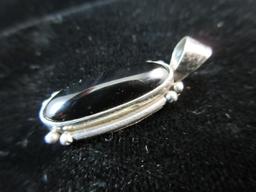 Vintage Black Onyx Stone Sterling Silver Pendant