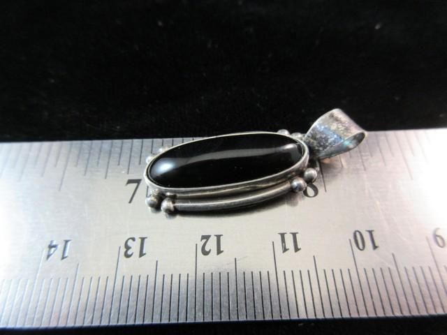 Vintage Black Onyx Stone Sterling Silver Pendant