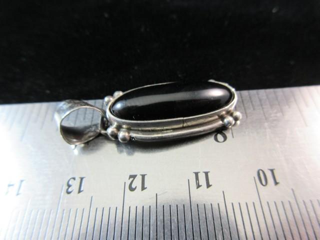 Vintage Black Onyx Stone Sterling Silver Pendant