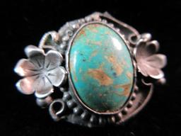 Vintage Sterling Silver Turquoise Stone Pin