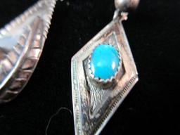 Vintage Native American Sterling Silver Turquoise Stone Dangle Earrings Sig