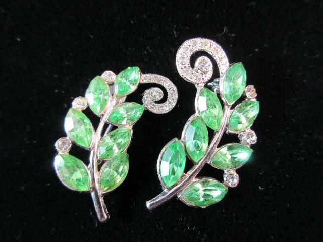 Vintage Green Rhinestone Pin Set