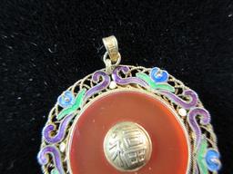 Vintage Silver Enamel Accent Eastern Pendant