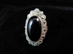 Vintage Black Onyx Stone Sterling Silver Ring