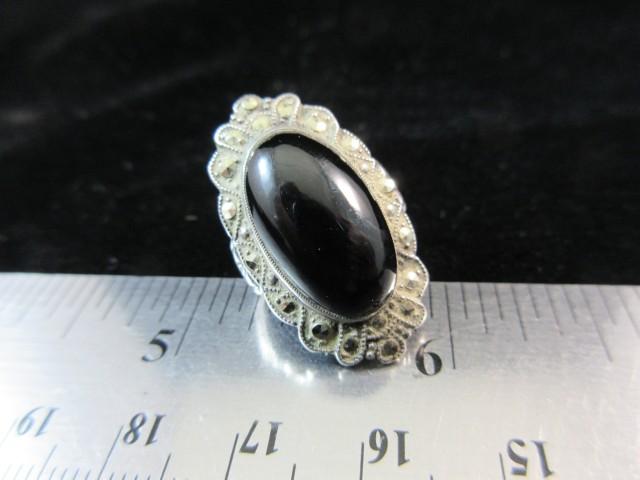 Vintage Black Onyx Stone Sterling Silver Ring