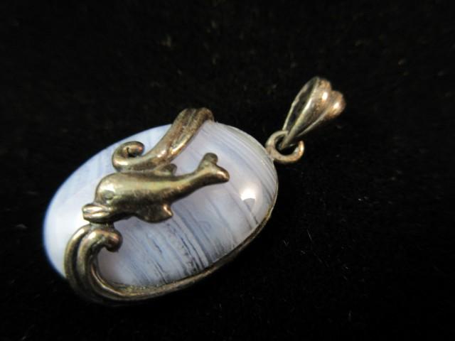 Sterling Silver Dolphin Themed Blue Stone Pendant