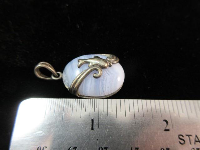 Sterling Silver Dolphin Themed Blue Stone Pendant