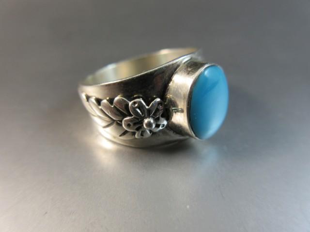 Vintage BA Sterling Silver Signed Turquoise Stone Ring