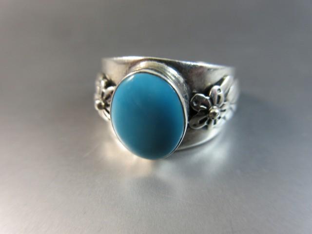 Vintage BA Sterling Silver Signed Turquoise Stone Ring