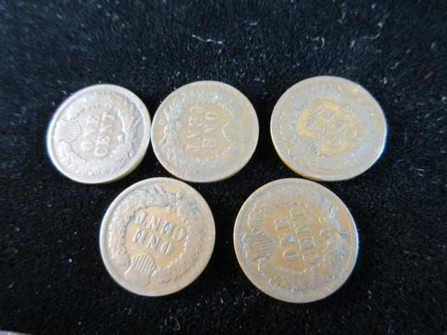 Lot of Five Indian Head Pennies