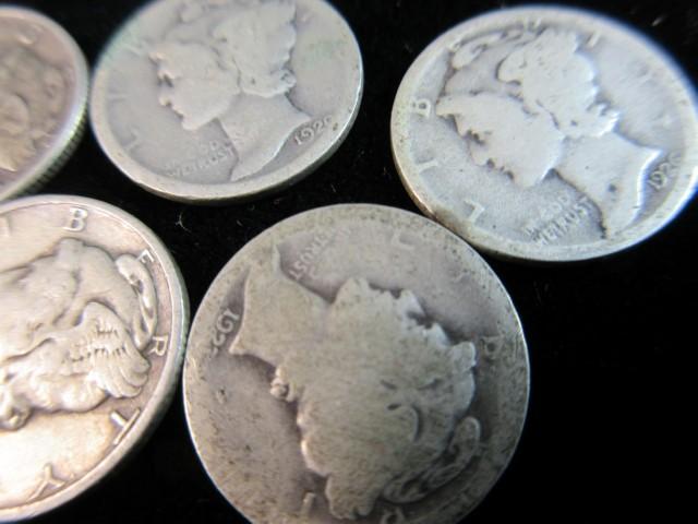 Lot of Five Mercury Dimes as Shown