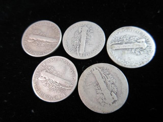 Lot of Five Mercury Dimes as Shown