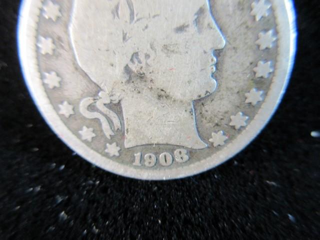 1908 D Silver Quarter Dollar