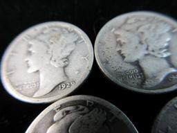 Lot of Five Mercury Dimes as Shown