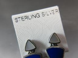 Lapis and Mother of Pearl Sterling Silver Earrings