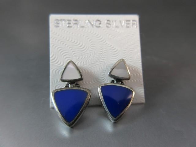 Lapis and Mother of Pearl Sterling Silver Earrings