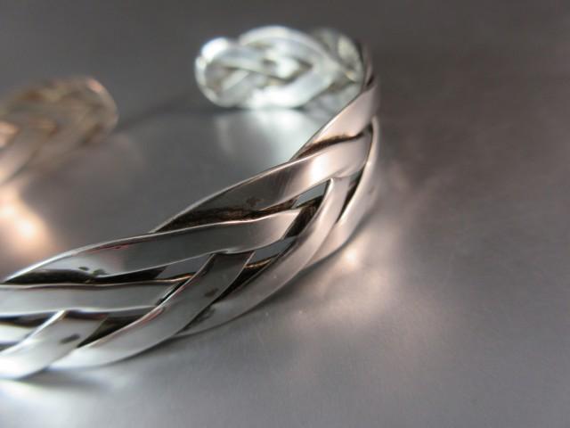 Sterling Silver Vintage Cuff Bracelet Braided Style