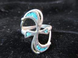 Crushed Turquoise Stone Sterling Silver Vintage Ring