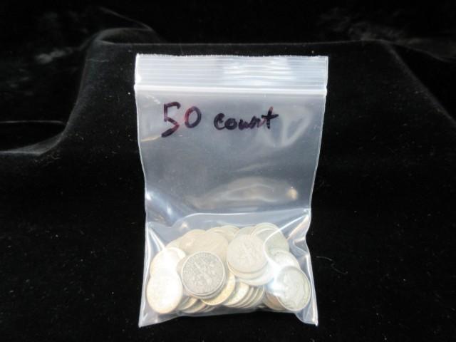 Lot of 50 Mixed Date Silver Dimes all one money
