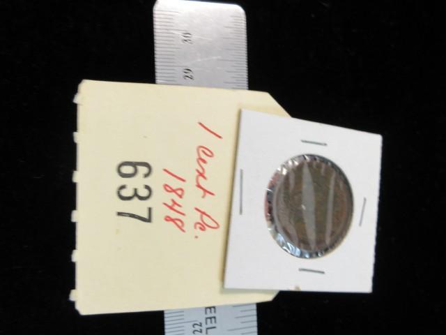 1848 Large One Copper Cent Defaced Novelty Back Side