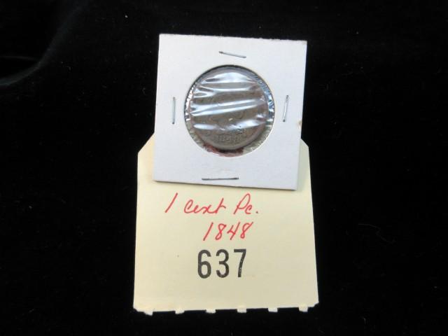 1848 Large One Copper Cent Defaced Novelty Back Side