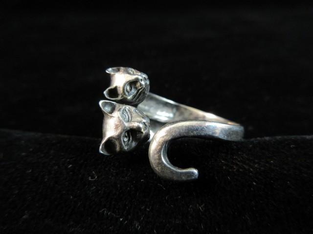 Vintage Cat Themed Sterling Silver Ring