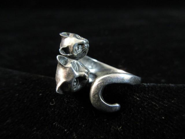 Vintage Cat Themed Sterling Silver Ring