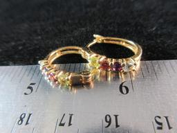 Gold Over .925 Silver Multi Gemstone Earrings