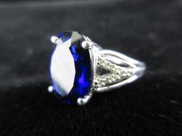 Large Blue Center Stone .925 Silver Ring