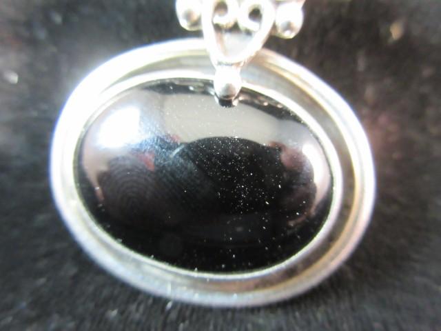 Large Black Onyx Stone Set Sterling Silver Pendant