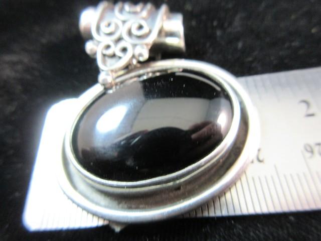 Large Black Onyx Stone Set Sterling Silver Pendant