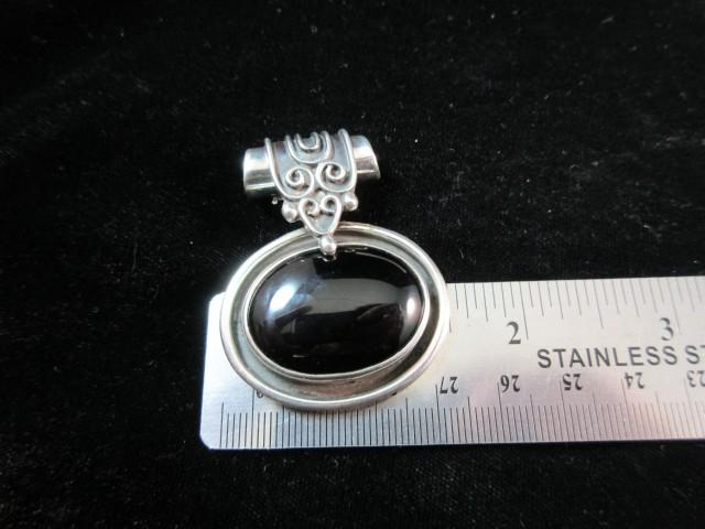 Large Black Onyx Stone Set Sterling Silver Pendant