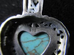 Spider Turquoise Stone Sterling Silver Heart Themed Pendant