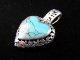 Spider Turquoise Stone Sterling Silver Heart Themed Pendant