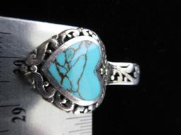 Spider Turquoise Stone Sterling Silver Heart Themed Pendant