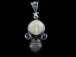Sterling Silver Vintage Moon Stone And Side accent Stone Themed Pendant
