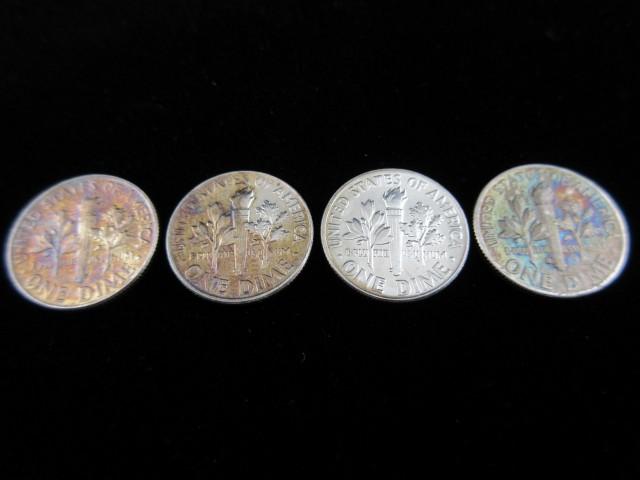 Nice Toned Silver Dime Lot of Four