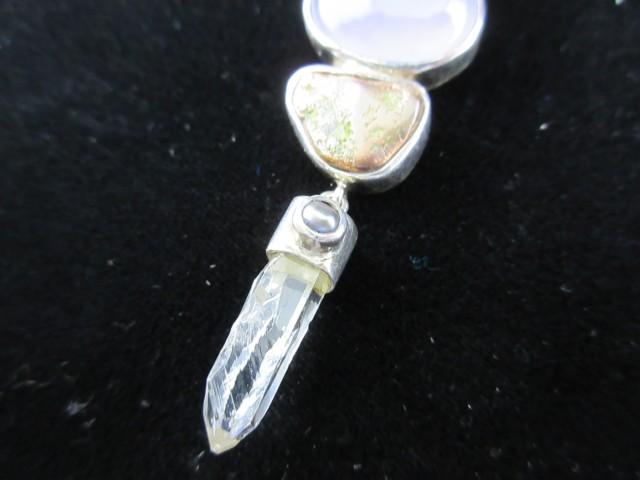 Gemstone, Pearl Crystal Sterling Silver Signed Artisan Pendant